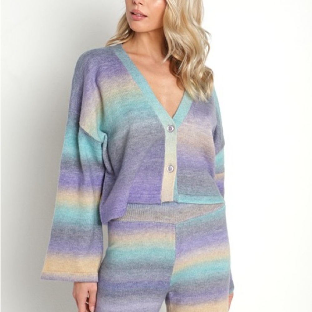 Beach Riot Sz M Judith Crop Cardigan Gradient Pastel Rainbow Orchid Tint NWT